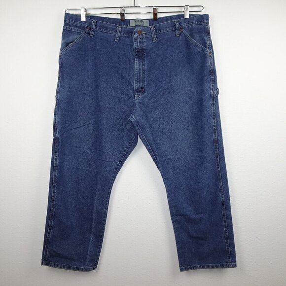 Wrangler Carpenter Jeans Men's Size 46x30 Blue Denim Work Wear Pockets - Picture 1 of 9